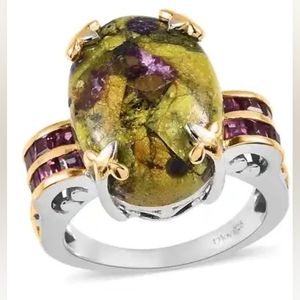 Tasmanian Stichtite Rhodolite Garnet Ring in Vermeil YG & Platinum O SS